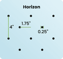 A blue background with black dots and the word " horizon ".